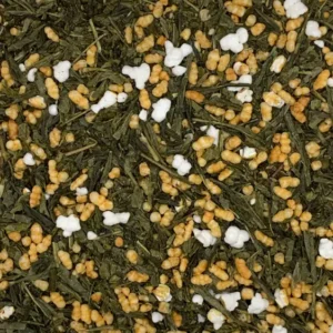 Camellia sinensis (genmaicha fuji) green tea dry herb close-up