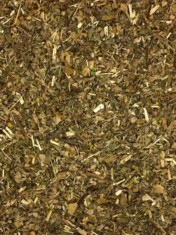 seasonal allergies tea blend by roncys apothecary and clinic with goldenrod, plantain, mullein, stinging nettle leaf, ginkgo, eyebright, fennel, indian tobacco