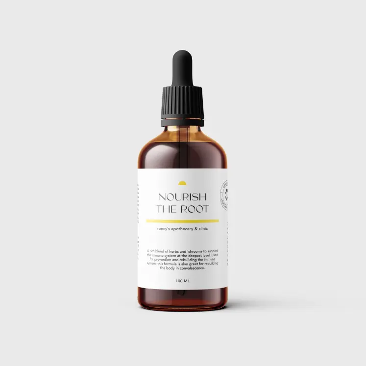 100mL amber bottle herbal profound immune nourish the root tincture blend by roncy's apothecary & clinic toronto
