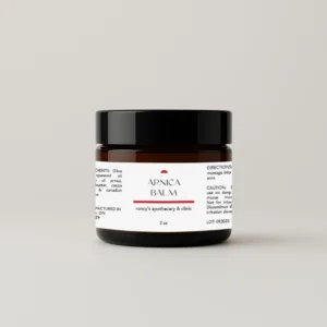 roncy's apothecary and clinic 2oz amber jar arnica trauma balm against white background