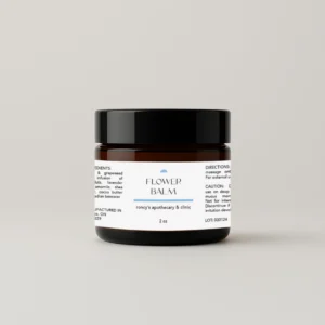 roncy's apothecary and clinic 2oz amber jar flower balm against neutral background