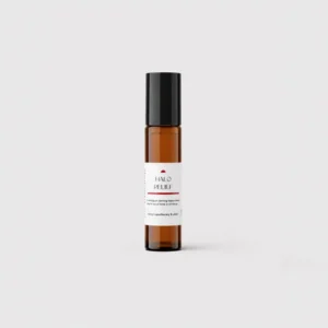 10mL amber roller bottle with black cap for halo relief essential oil blend for headaches migraines tension pain by RONCYS APOTHECARY CLINIC